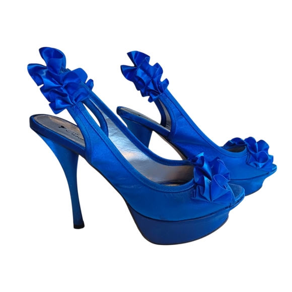 Sarah Jayne Blue Ruffle Heels - Picture 1 of 7